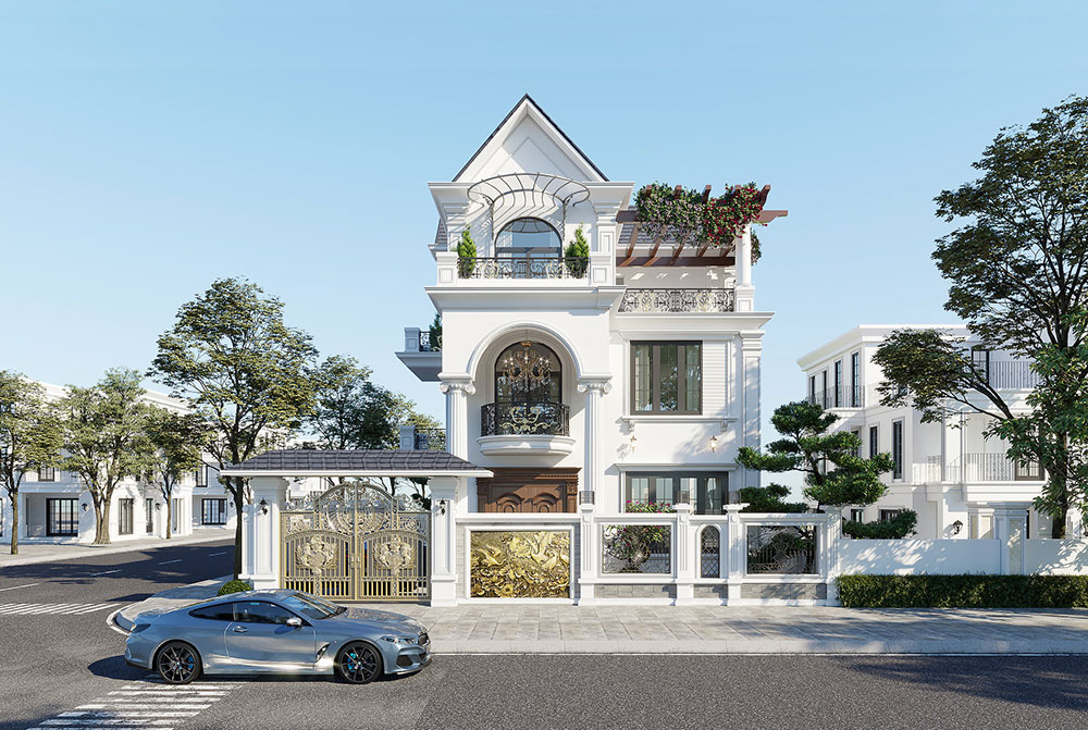thiet ke biet thu 3 tang tan co dien