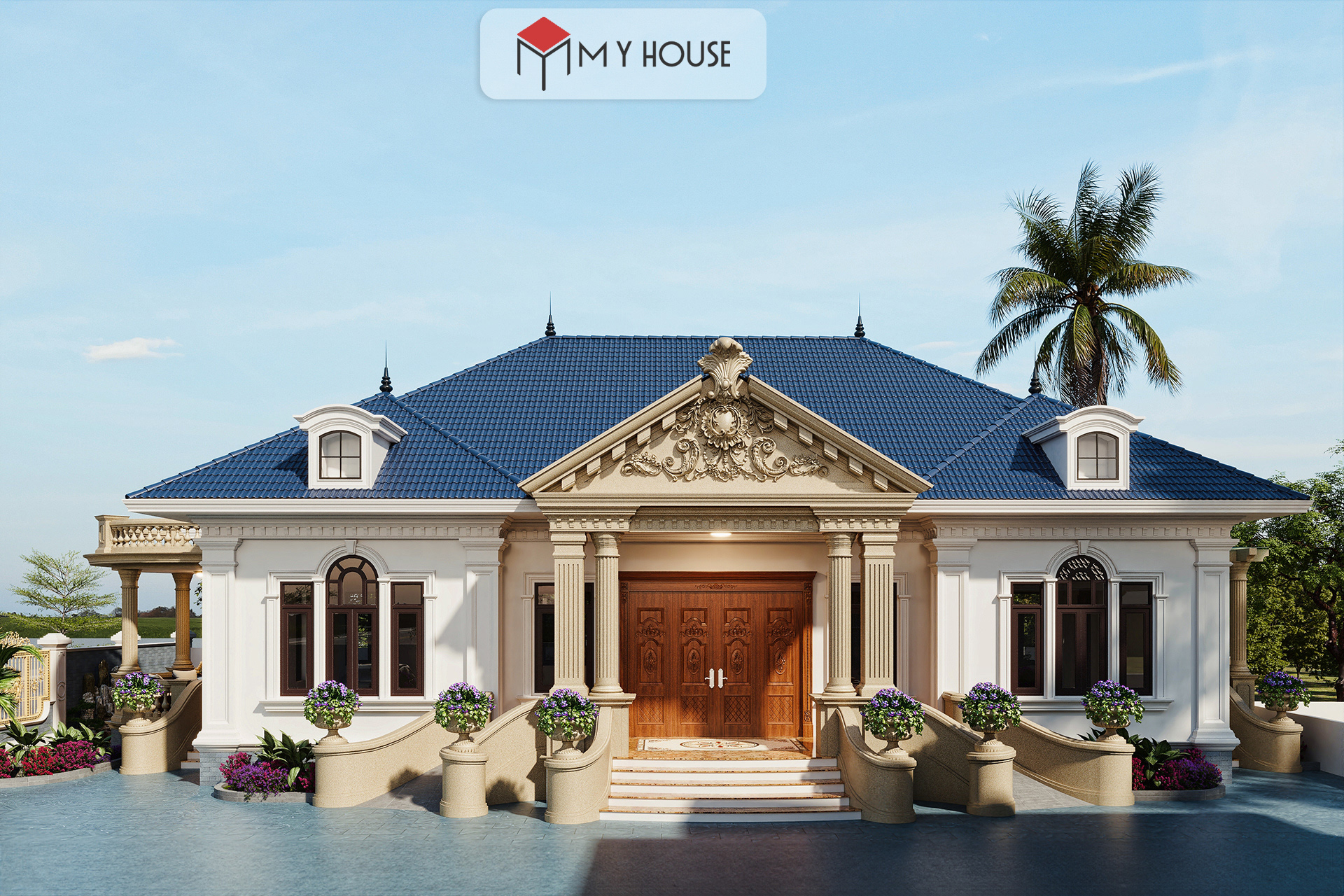 thiết kế biệt thự sân vườn 1 tầng