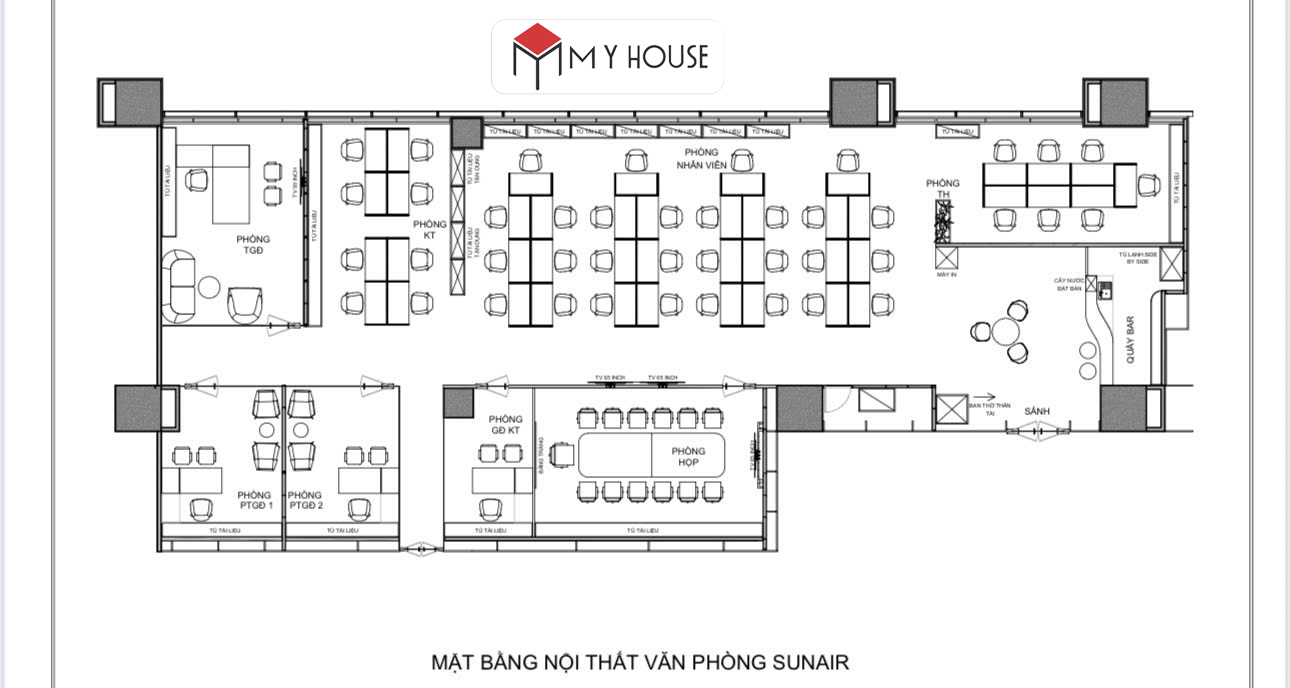 Thiết kế thi công nội thất văn phòng Sunair tại số 3 Lương Yên